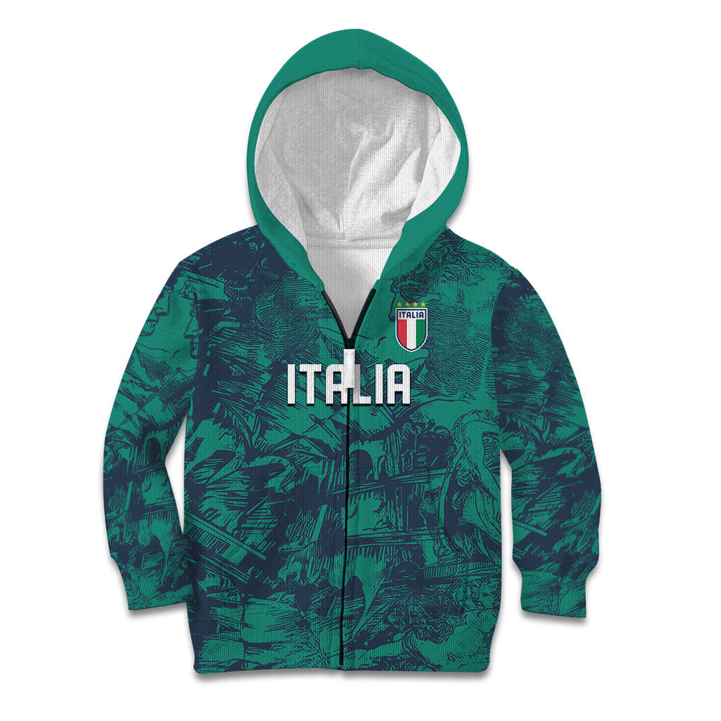 Custom Italy Football Kid Hoodie Gli Azzurri Renaissance Art Green Version