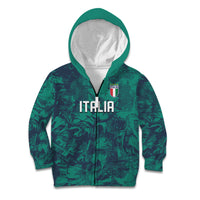 Custom Italy Football Kid Hoodie Gli Azzurri Renaissance Art Green Version