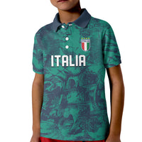 Custom Italy Football Kid Polo Shirt Gli Azzurri Renaissance Art Green Version
