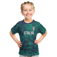 Custom Italy Football Kid T Shirt Gli Azzurri Renaissance Art Green Version