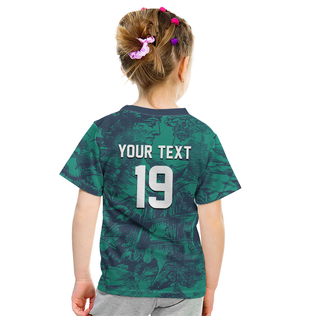 Custom Italy Football Kid T Shirt Gli Azzurri Renaissance Art Green Version