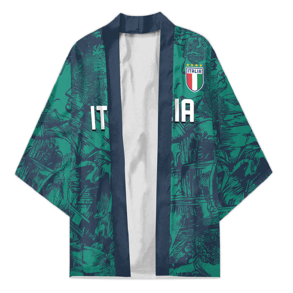 Custom Italy Football Kimono Gli Azzurri Renaissance Art Green Version