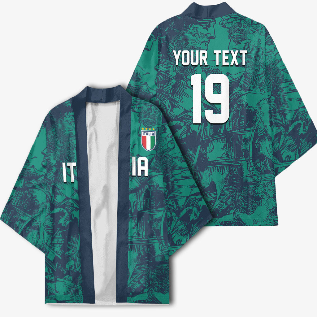 Custom Italy Football Kimono Gli Azzurri Renaissance Art Green Version