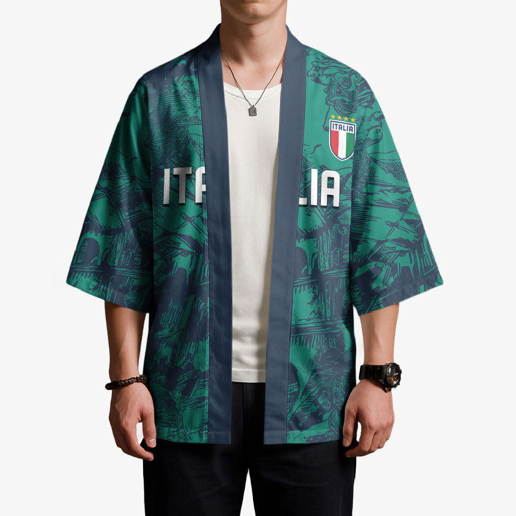 Custom Italy Football Kimono Gli Azzurri Renaissance Art Green Version