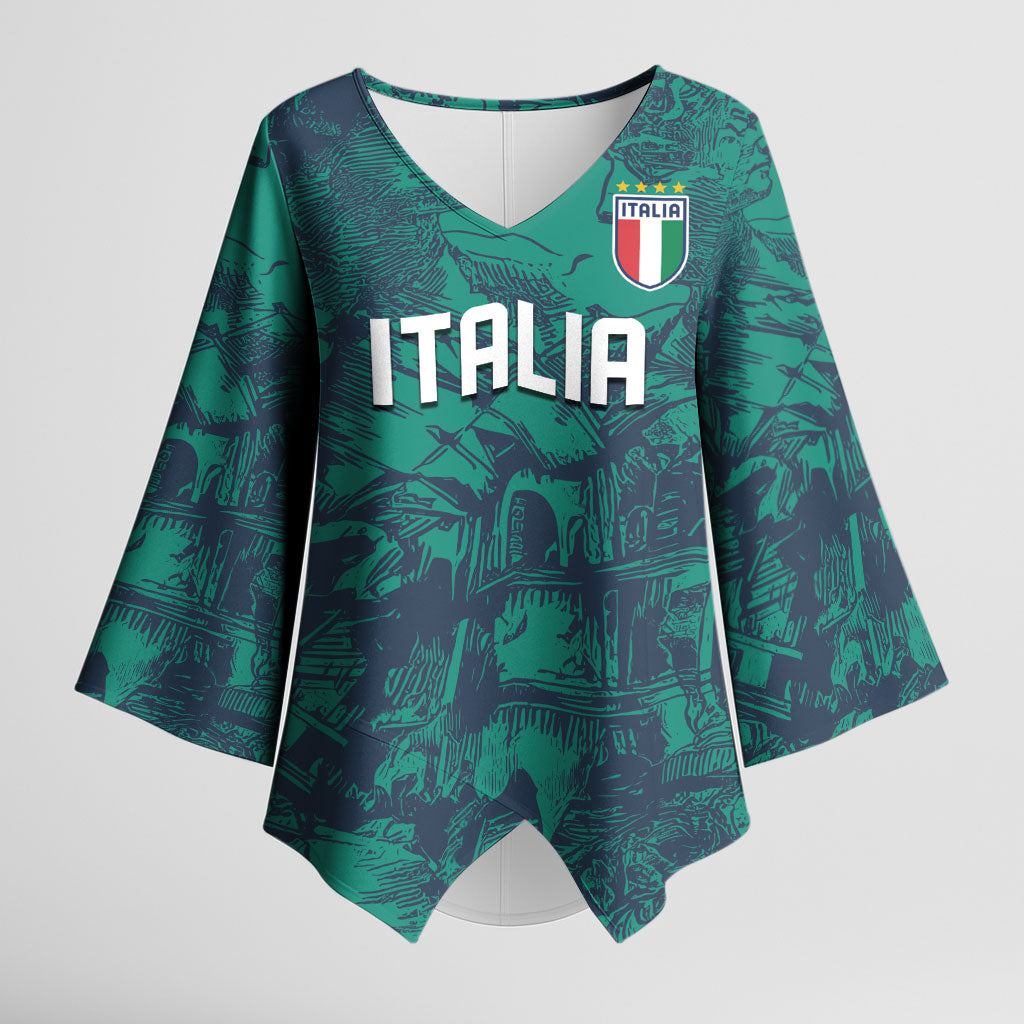 Custom Italy Football Kimono Sleeve Blouse Gli Azzurri Renaissance Art Green Version