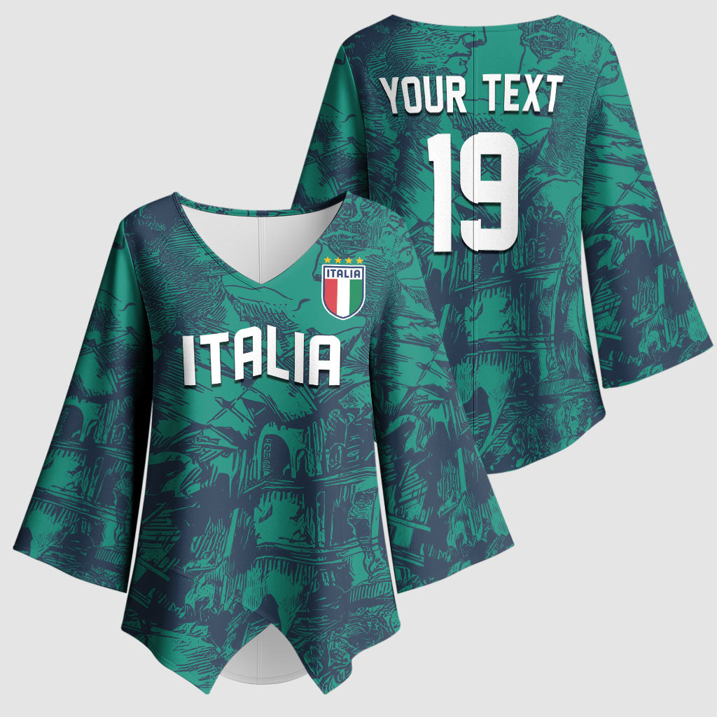 Custom Italy Football Kimono Sleeve Blouse Gli Azzurri Renaissance Art Green Version