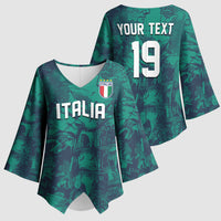 Custom Italy Football Kimono Sleeve Blouse Gli Azzurri Renaissance Art Green Version