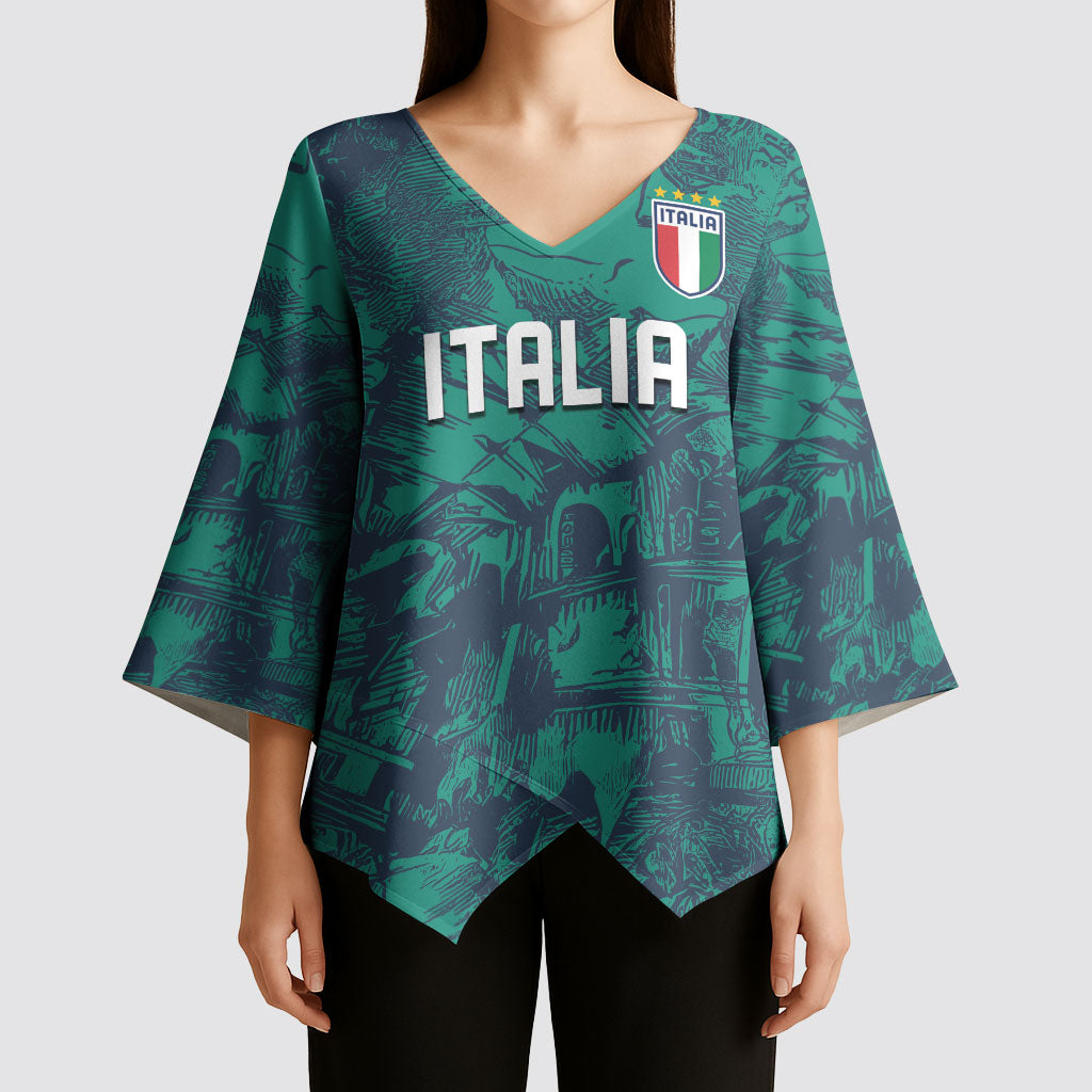 Custom Italy Football Kimono Sleeve Blouse Gli Azzurri Renaissance Art Green Version