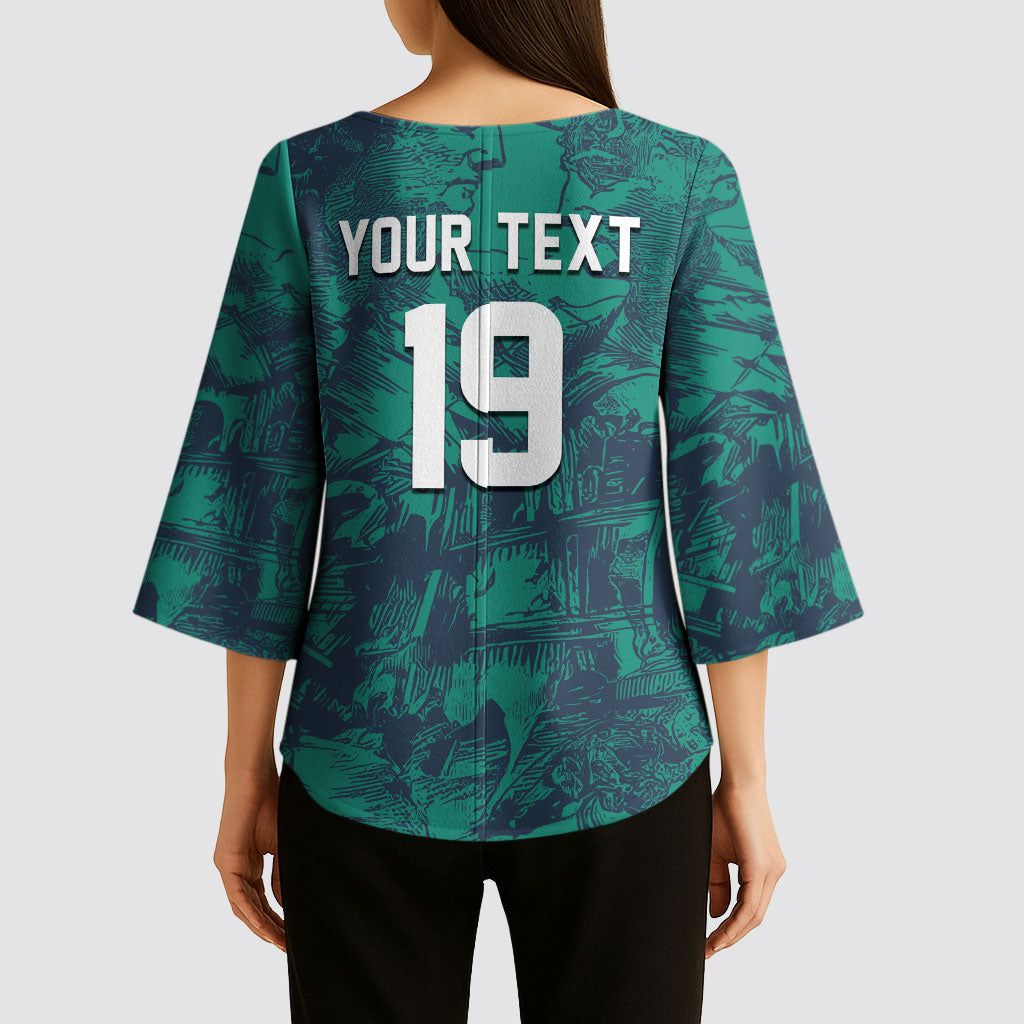 Custom Italy Football Kimono Sleeve Blouse Gli Azzurri Renaissance Art Green Version