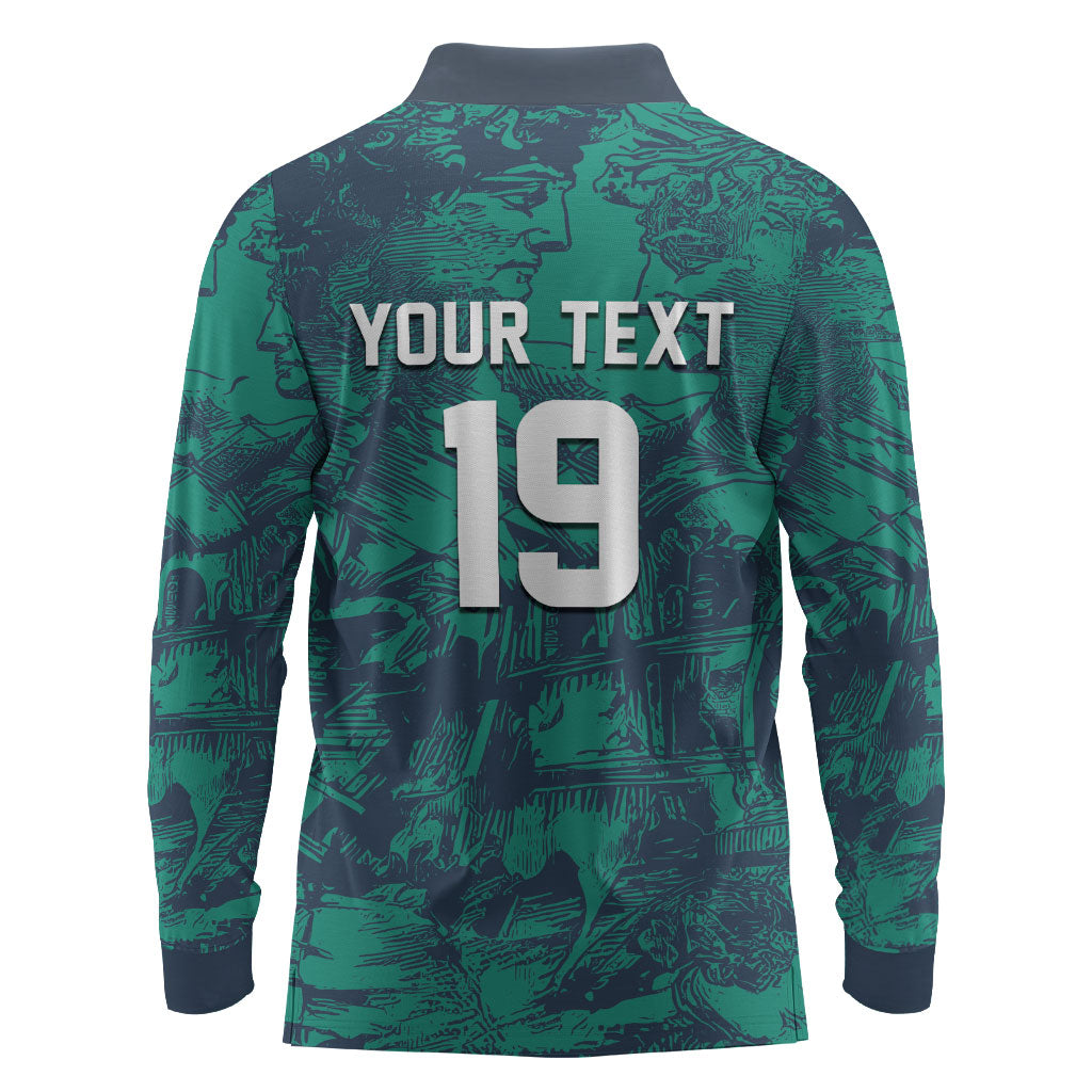 Custom Italy Football Long Sleeve Polo Shirt Gli Azzurri Renaissance Art Green Version