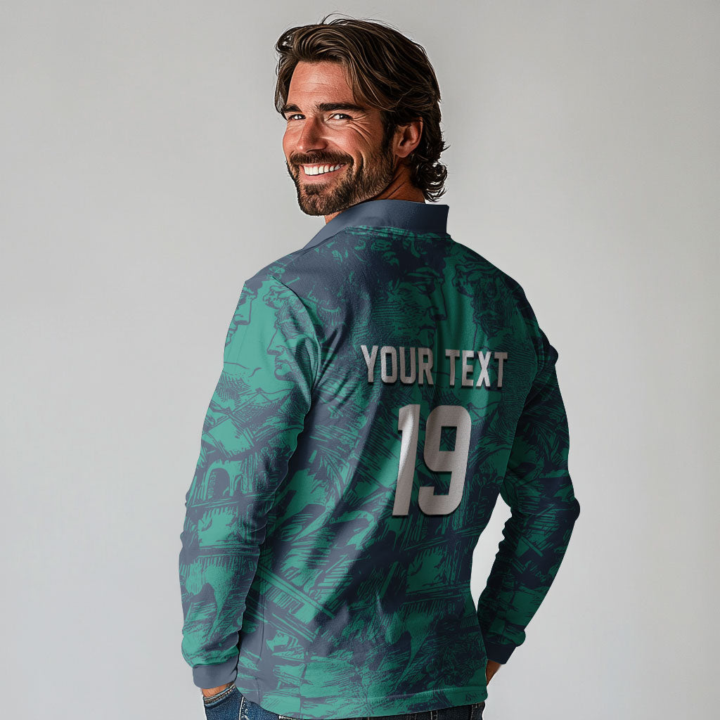 Custom Italy Football Long Sleeve Polo Shirt Gli Azzurri Renaissance Art Green Version