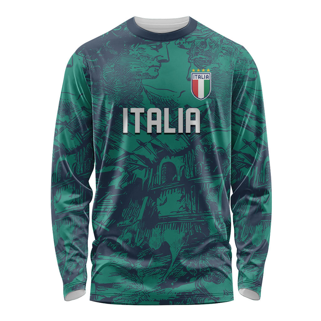 Custom Italy Football Long Sleeve Shirt Gli Azzurri Renaissance Art Green Version