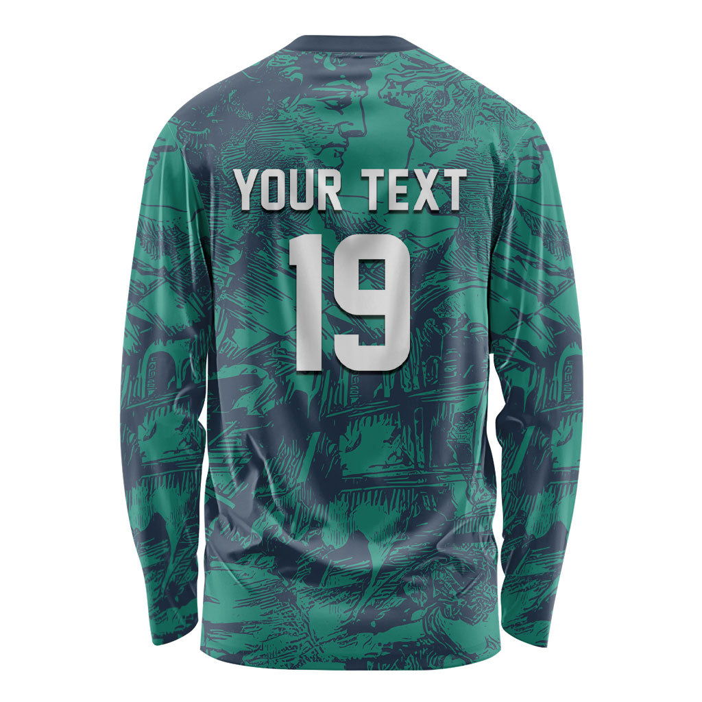 Custom Italy Football Long Sleeve Shirt Gli Azzurri Renaissance Art Green Version