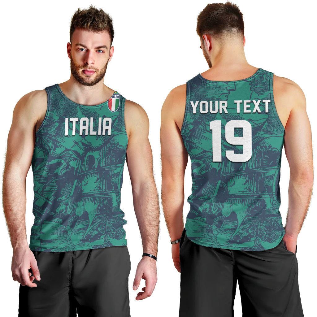 Custom Italy Football Men Tank Top Gli Azzurri Renaissance Art Green Version