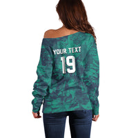 Custom Italy Football Off Shoulder Sweater Gli Azzurri Renaissance Art Green Version