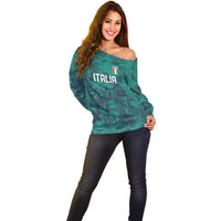 Custom Italy Football Off Shoulder Sweater Gli Azzurri Renaissance Art Green Version