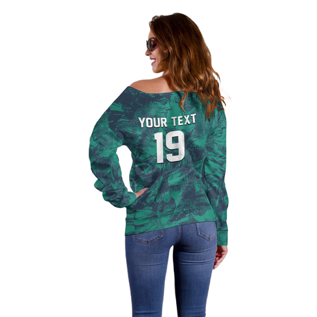 Custom Italy Football Off Shoulder Sweater Gli Azzurri Renaissance Art Green Version