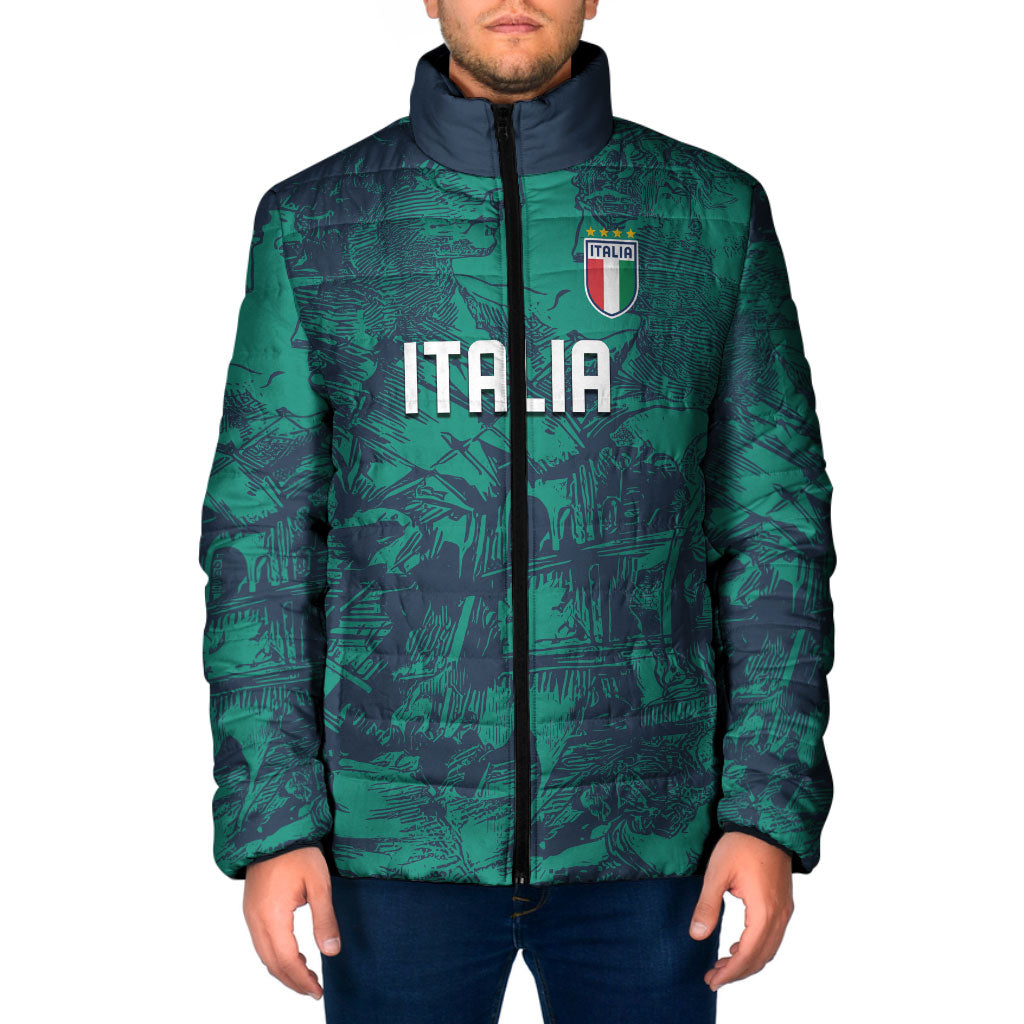 Custom Italy Football Padded Jacket Gli Azzurri Renaissance Art Green Version