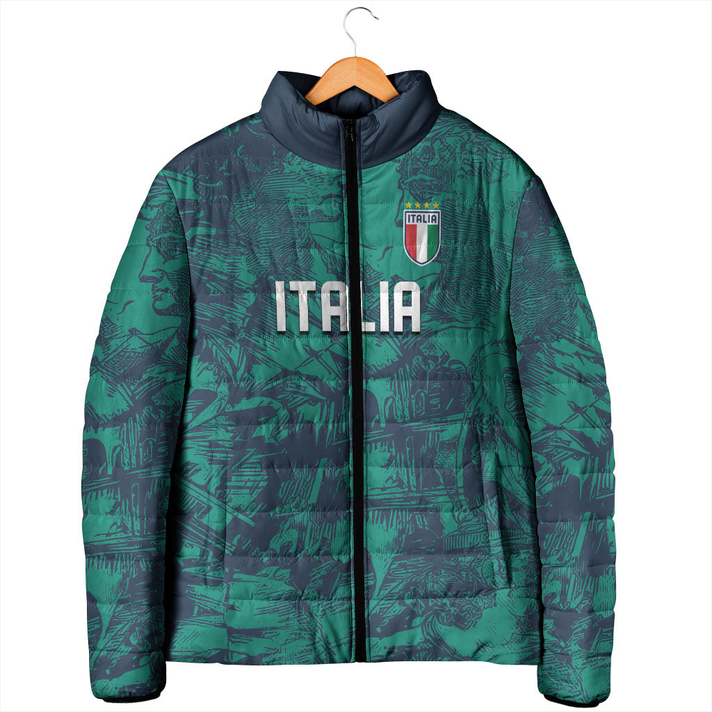Custom Italy Football Padded Jacket Gli Azzurri Renaissance Art Green Version