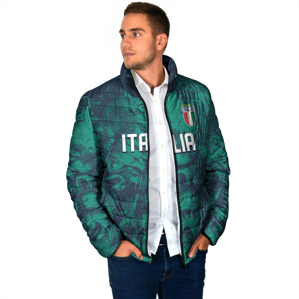 Custom Italy Football Padded Jacket Gli Azzurri Renaissance Art Green Version