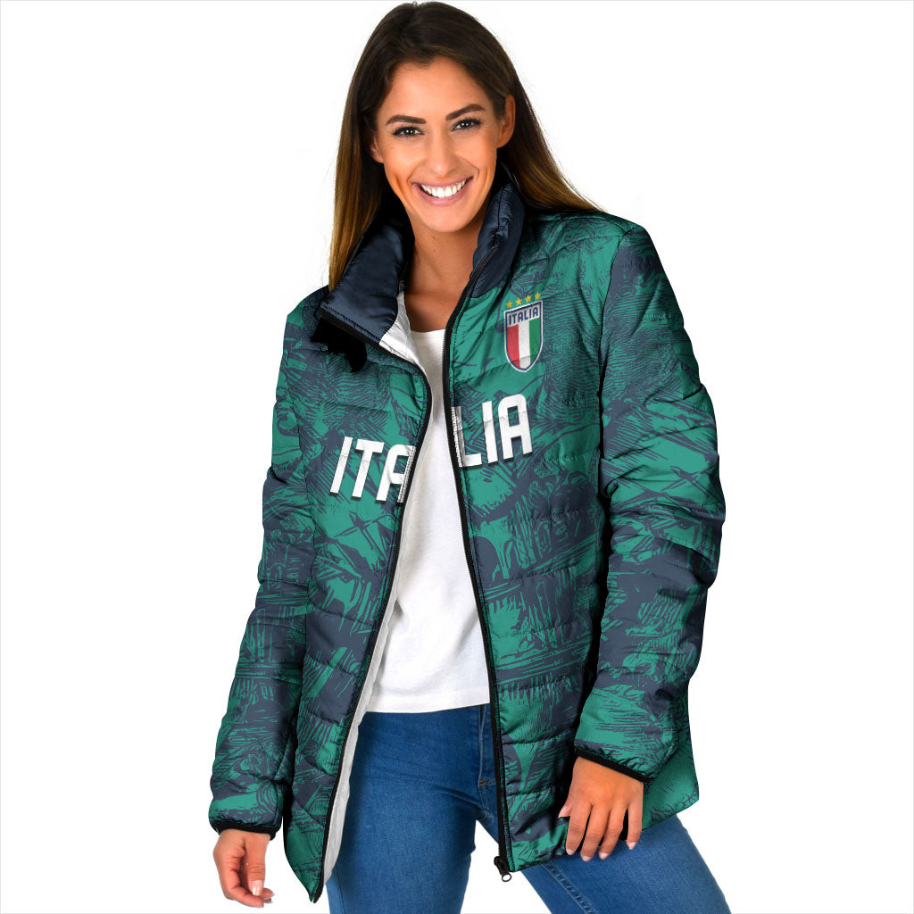 Custom Italy Football Padded Jacket Gli Azzurri Renaissance Art Green Version