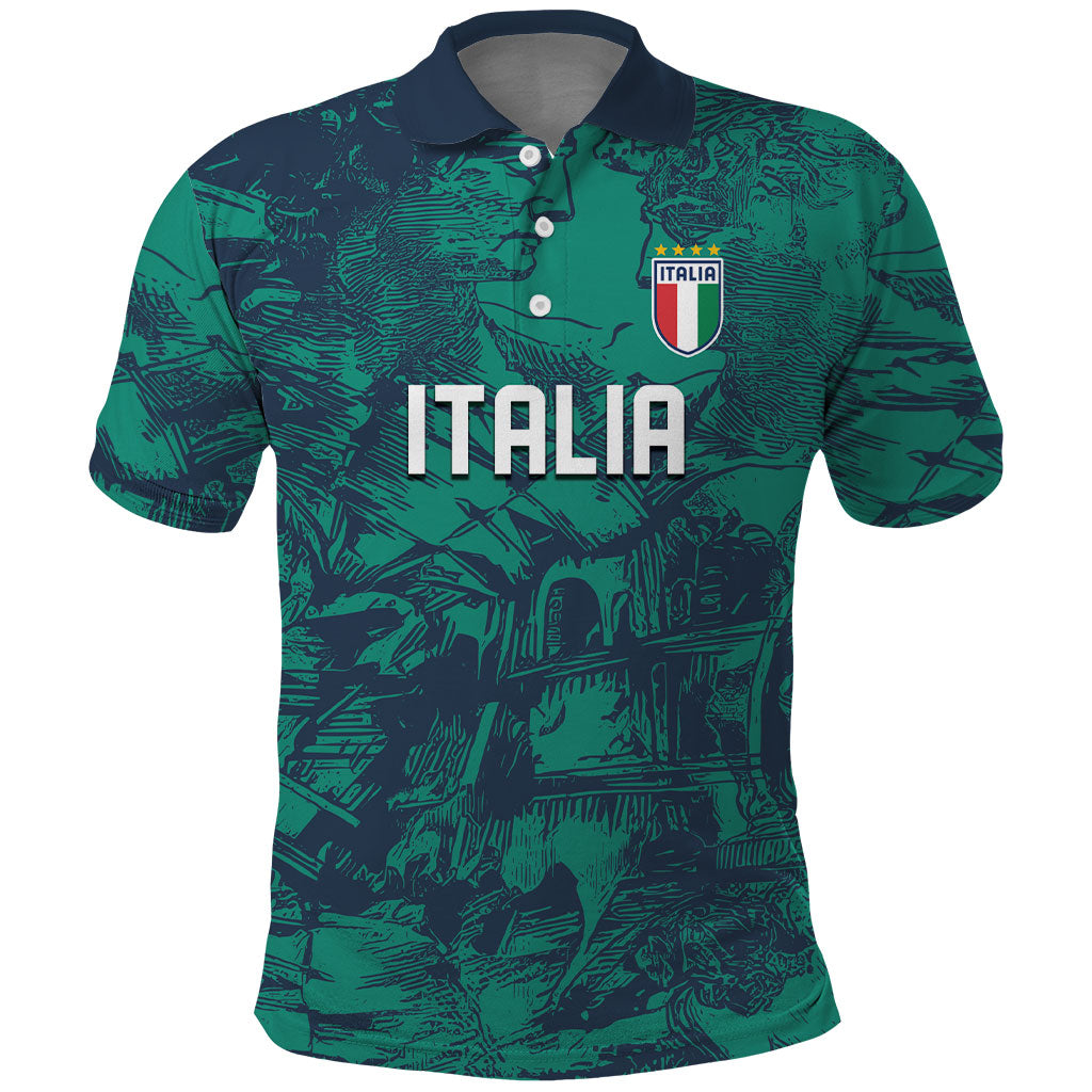 Custom Italy Football Polo Shirt Gli Azzurri Renaissance Art Green Version