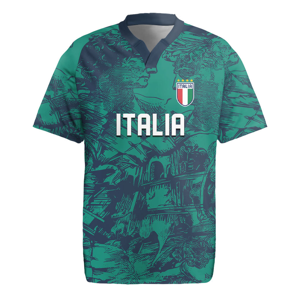 Custom Italy Football Rugby Jersey Gli Azzurri Renaissance Art Green Version