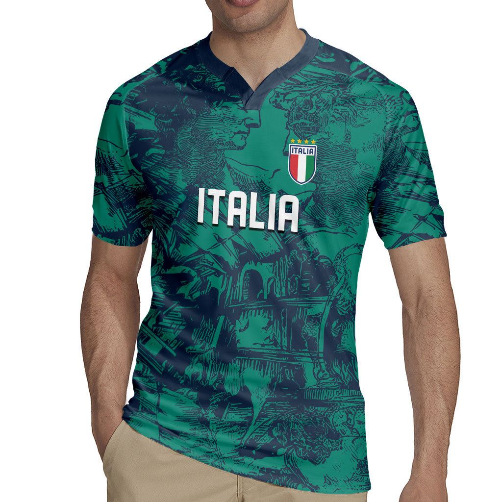 Custom Italy Football Rugby Jersey Gli Azzurri Renaissance Art Green Version