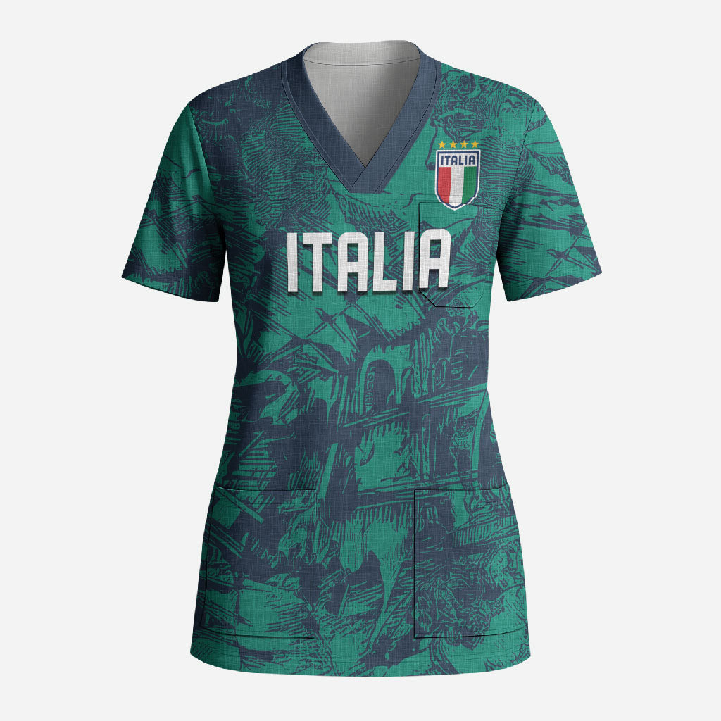 Custom Italy Football Scrub Top Gli Azzurri Renaissance Art Green Version