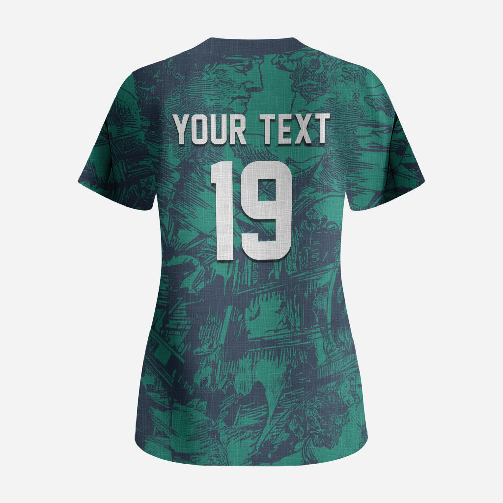 Custom Italy Football Scrub Top Gli Azzurri Renaissance Art Green Version