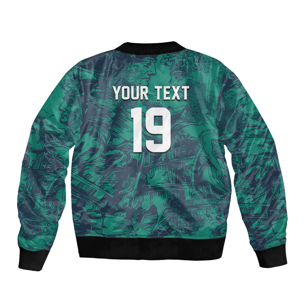 Custom Italy Football Sleeve Zip Bomber Jacket Gli Azzurri Renaissance Art Green Version