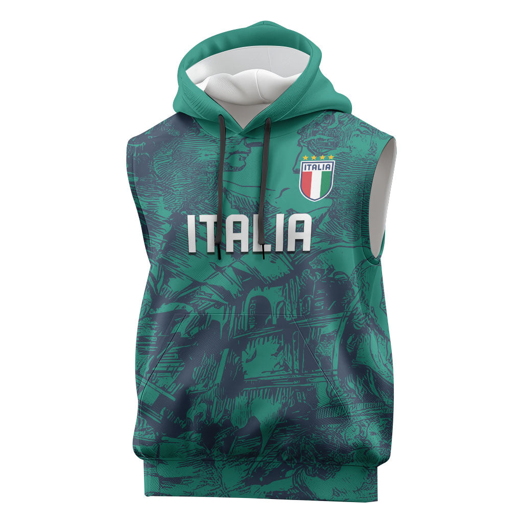Custom Italy Football Sleeveless Hoodie Gli Azzurri Renaissance Art Green Version
