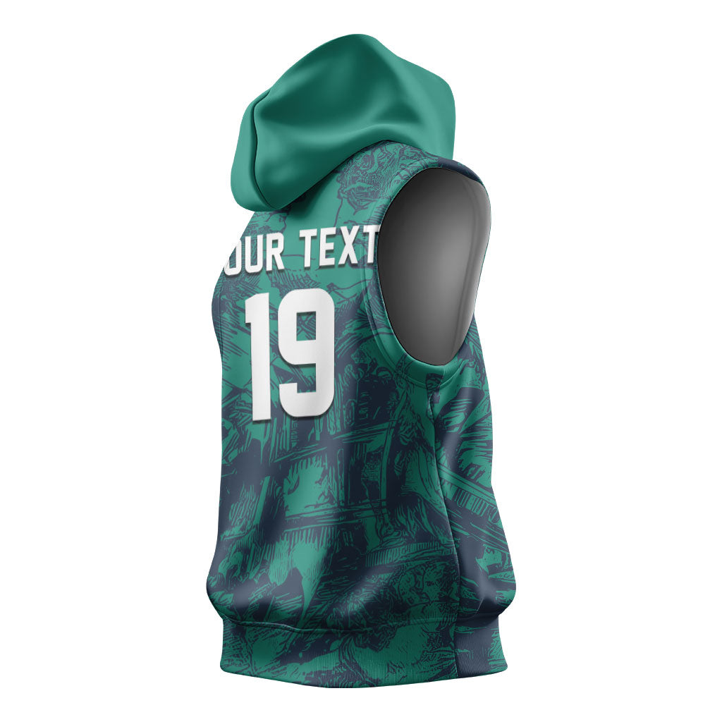 Custom Italy Football Sleeveless Hoodie Gli Azzurri Renaissance Art Green Version