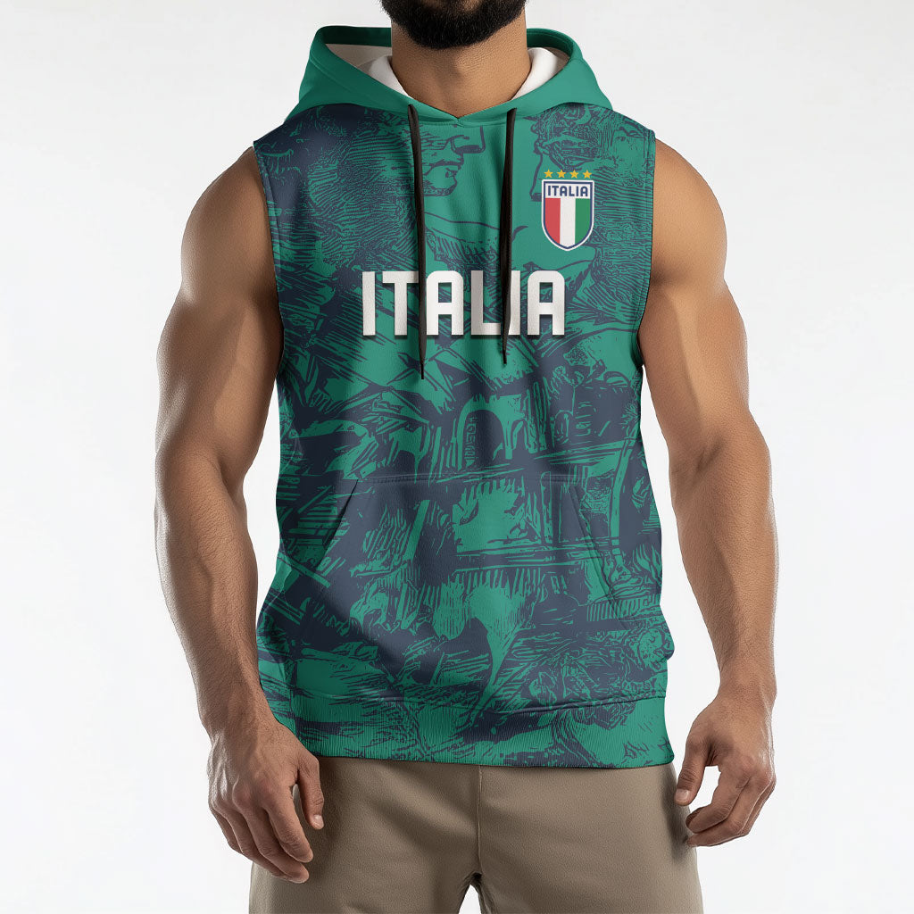 Custom Italy Football Sleeveless Hoodie Gli Azzurri Renaissance Art Green Version