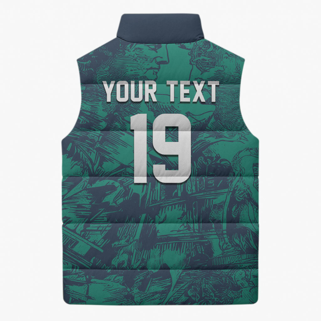 Custom Italy Football Sleeveless Puffer Jacket Gli Azzurri Renaissance Art Green Version