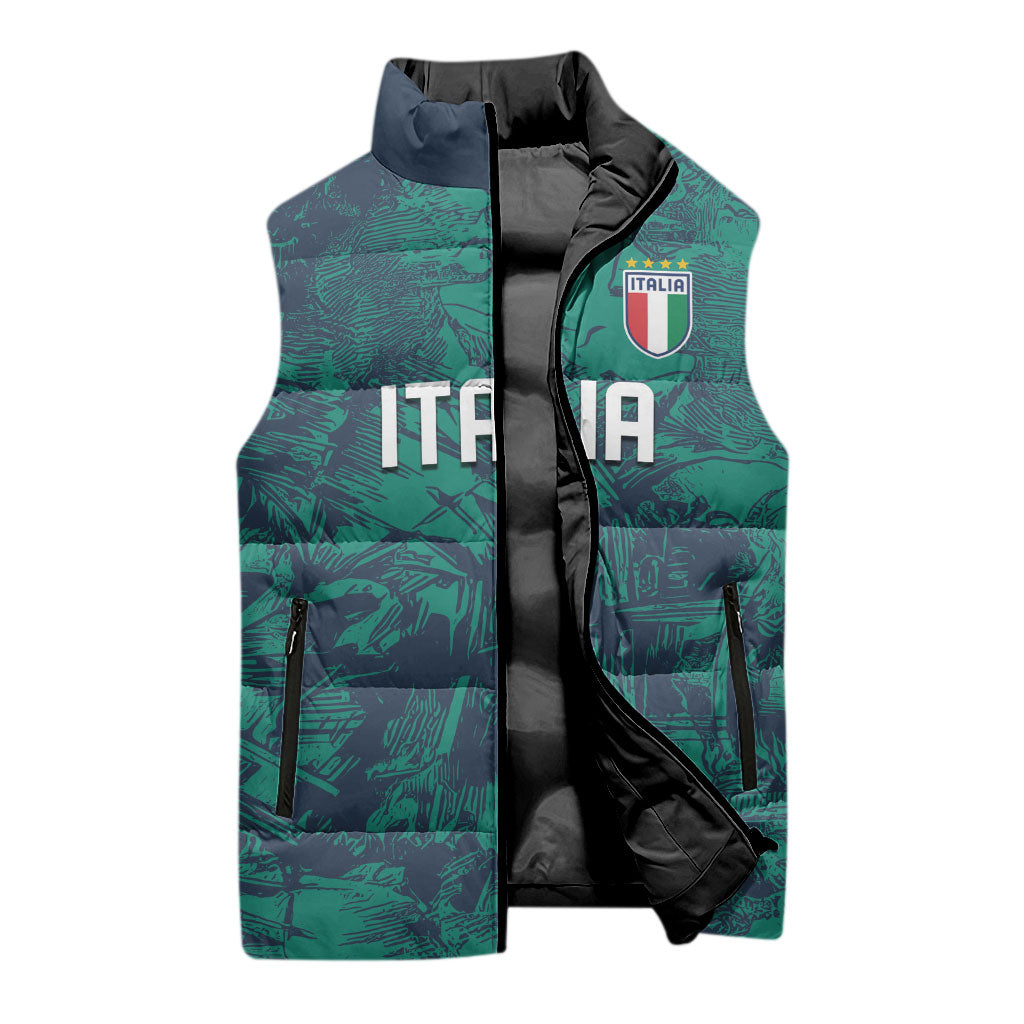 Custom Italy Football Sleeveless Puffer Jacket Gli Azzurri Renaissance Art Green Version