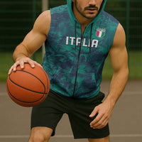 Custom Italy Football Sleeveless Zip Hoodie Gli Azzurri Renaissance Art Green Version