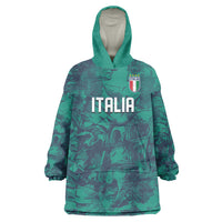 Custom Italy Football Wearable Blanket Hoodie Gli Azzurri Renaissance Art Green Version