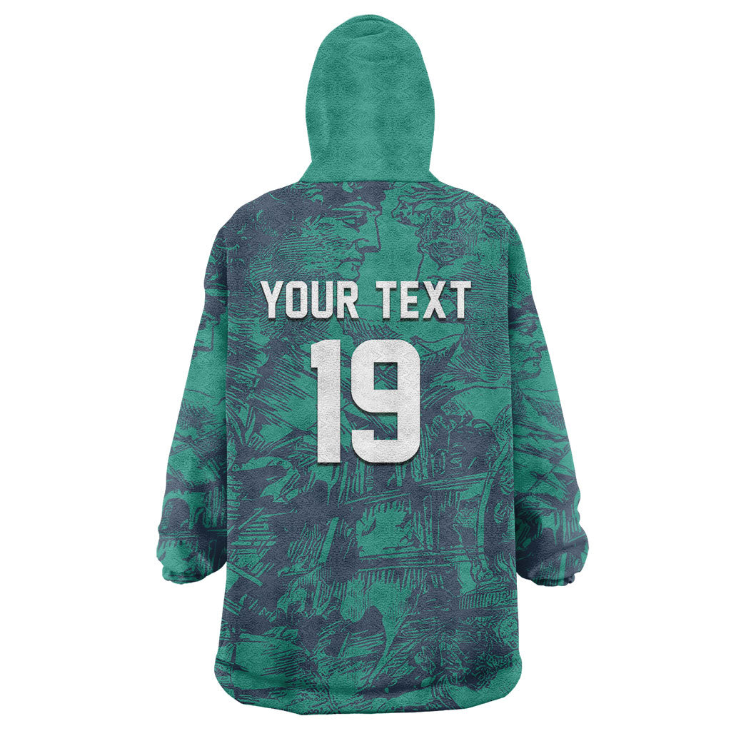 Custom Italy Football Wearable Blanket Hoodie Gli Azzurri Renaissance Art Green Version