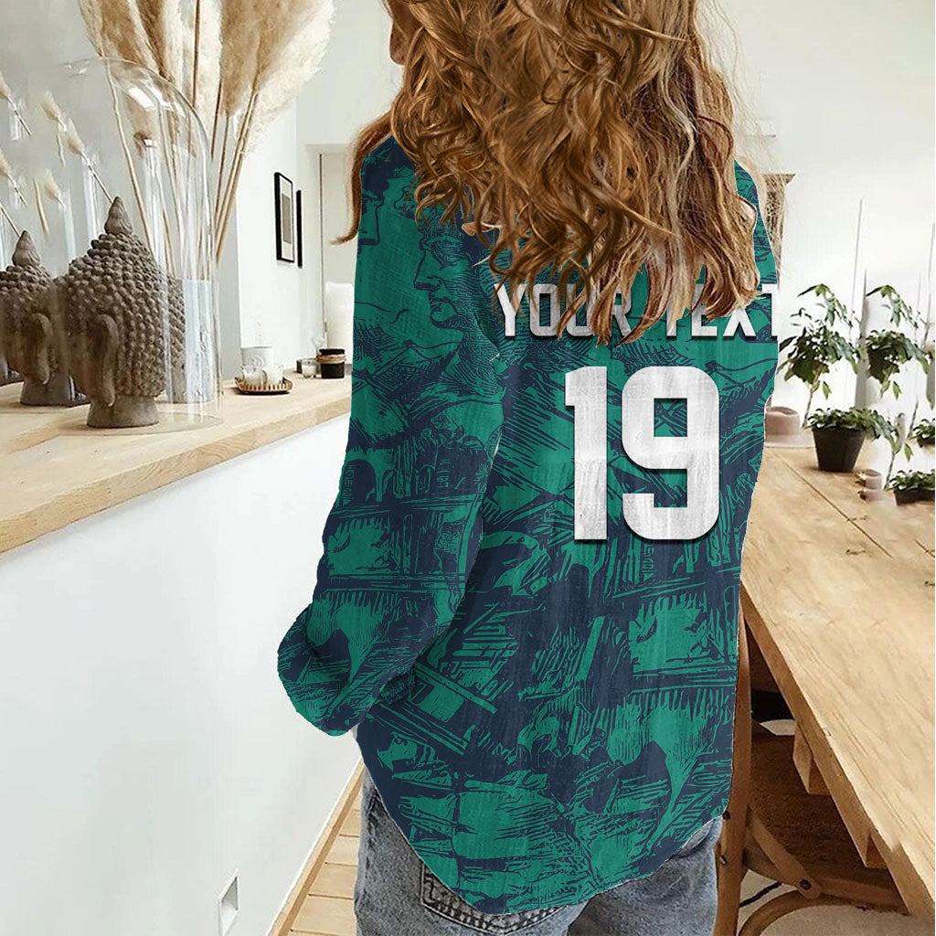 Custom Italy Football Women Casual Shirt Gli Azzurri Renaissance Art Green Version