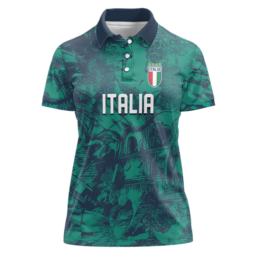 Custom Italy Football Women Polo Shirt Gli Azzurri Renaissance Art Green Version