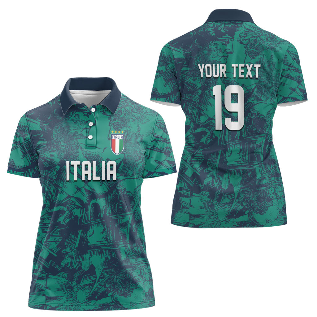 Custom Italy Football Women Polo Shirt Gli Azzurri Renaissance Art Green Version