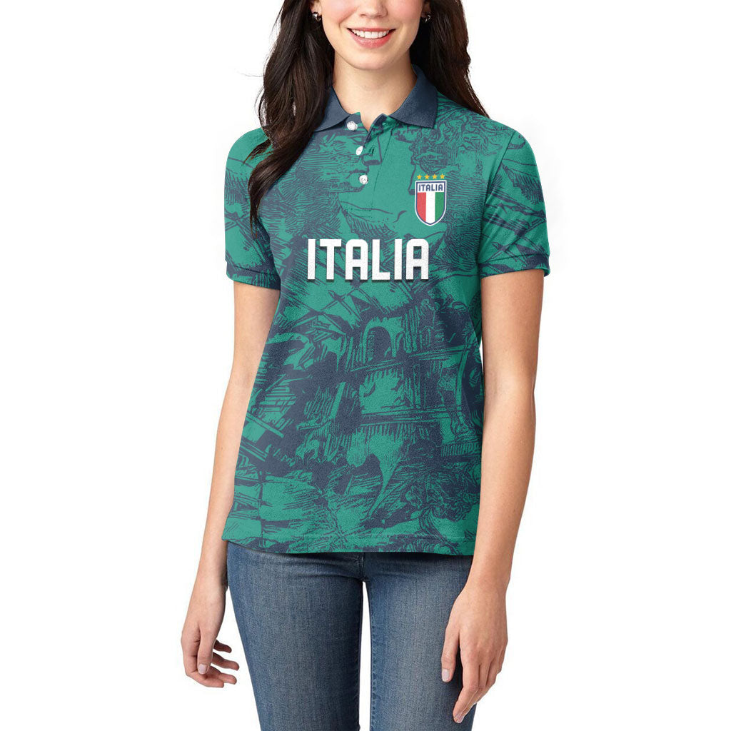 Custom Italy Football Women Polo Shirt Gli Azzurri Renaissance Art Green Version
