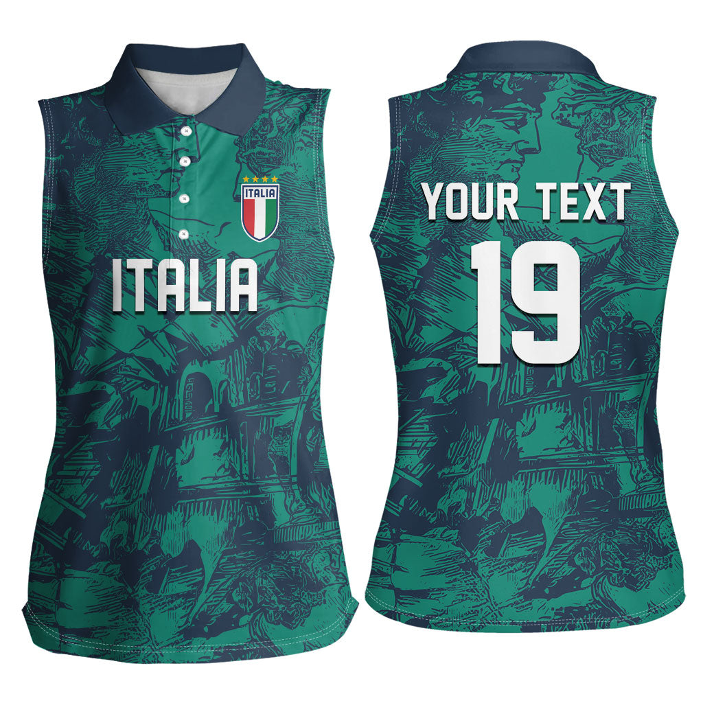 Custom Italy Football Women Sleeveless Polo Shirt Gli Azzurri Renaissance Art Green Version
