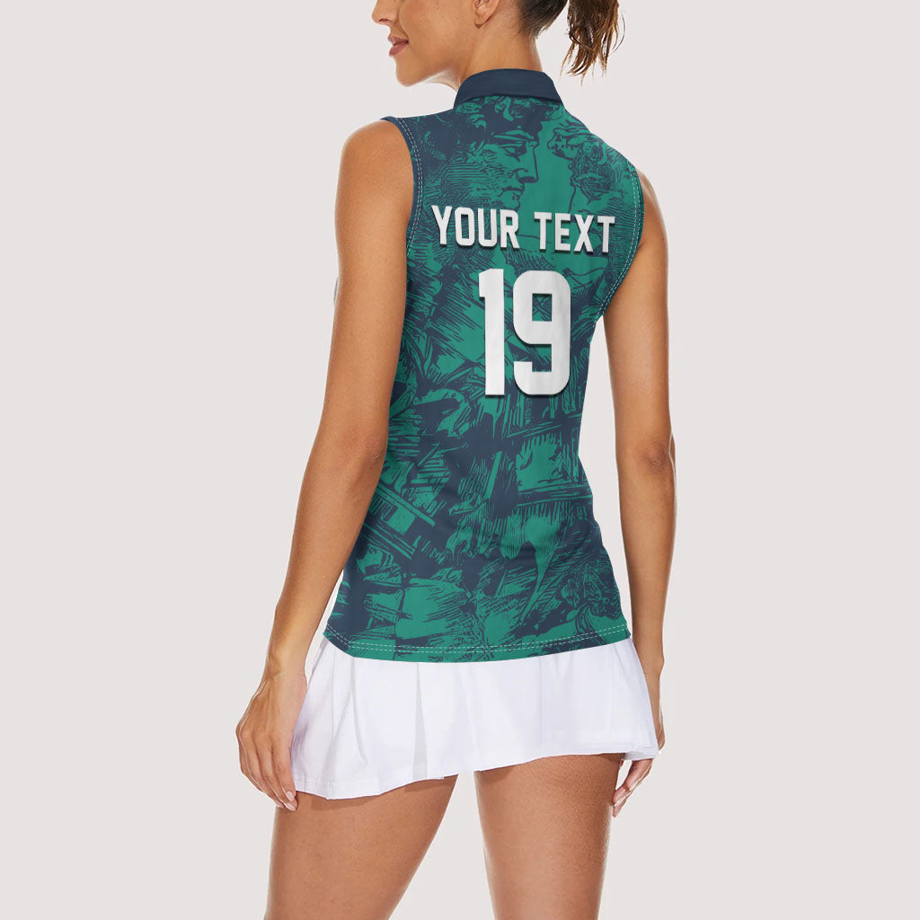 Custom Italy Football Women Sleeveless Polo Shirt Gli Azzurri Renaissance Art Green Version