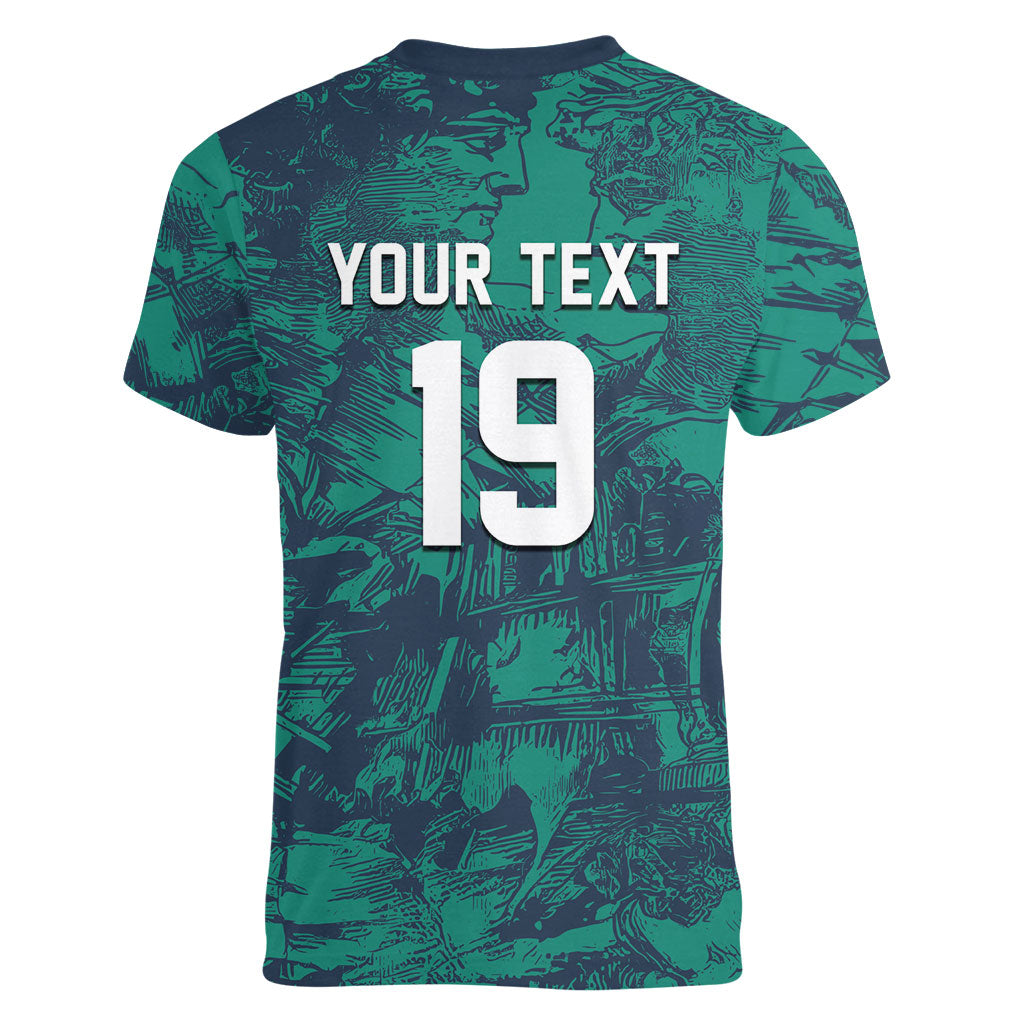 Custom Italy Football Women V-Neck T-Shirt Gli Azzurri Renaissance Art Green Version