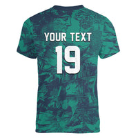 Custom Italy Football Women V-Neck T-Shirt Gli Azzurri Renaissance Art Green Version