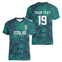 Custom Italy Football Women V-Neck T-Shirt Gli Azzurri Renaissance Art Green Version