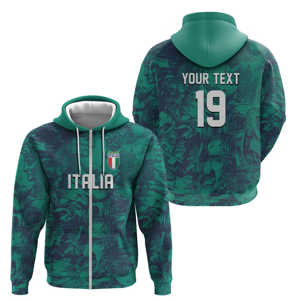 Custom Italy Football Zip Hoodie Gli Azzurri Renaissance Art Green Version