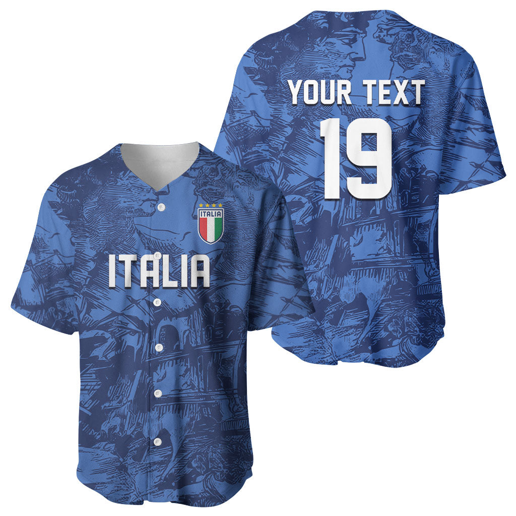 Custom Italy Football Baseball Jersey Gli Azzurri Renaissance Art Blue Version